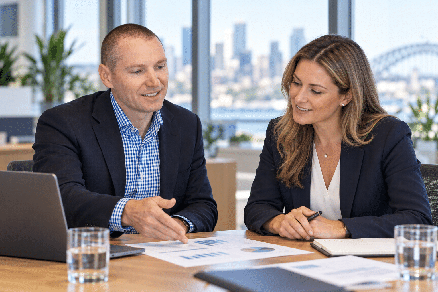 Marc Ring discussing premium strategy with a business finance manager