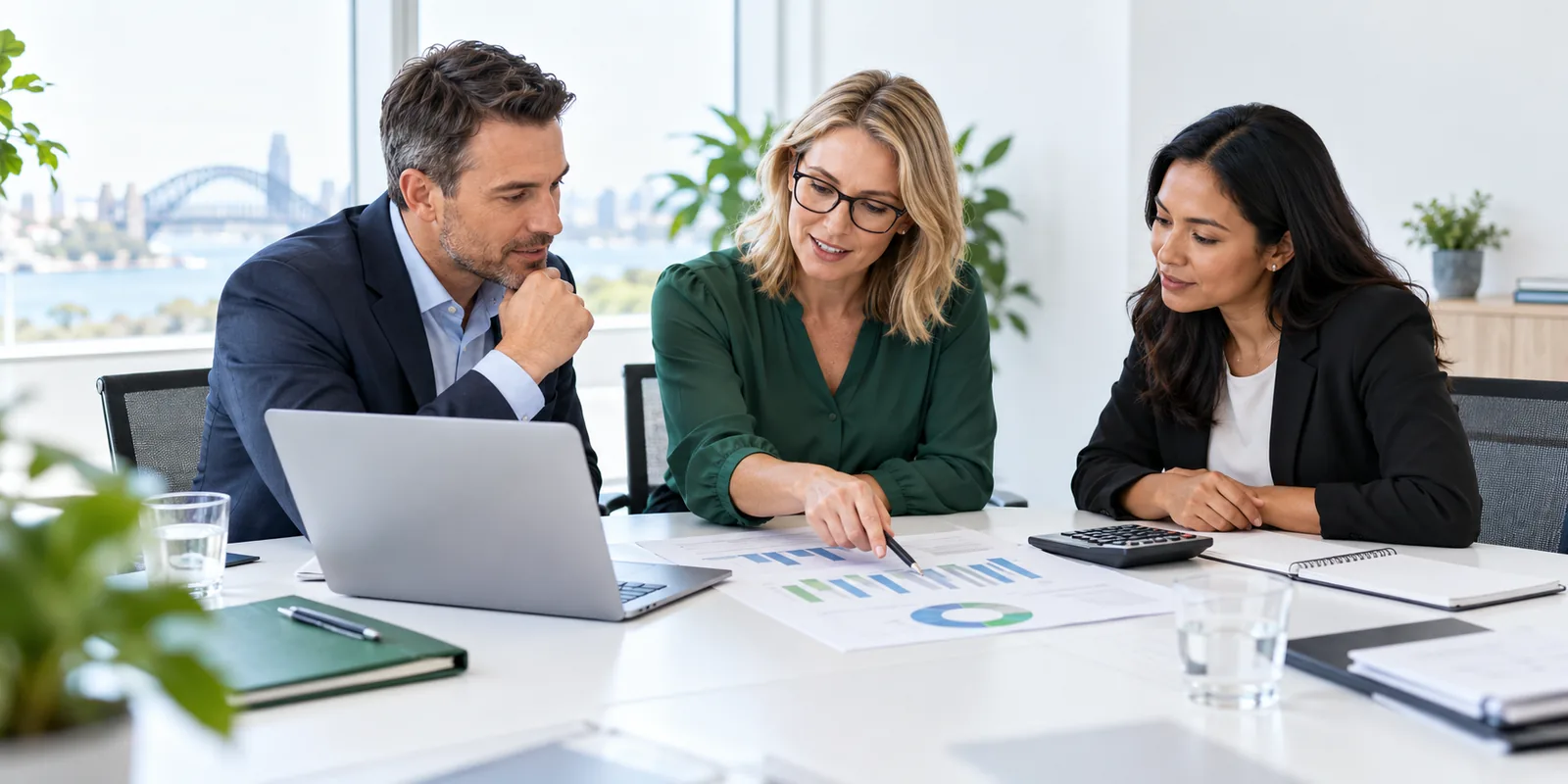 Finance, HR and risk leaders reviewing workers compensation premium information