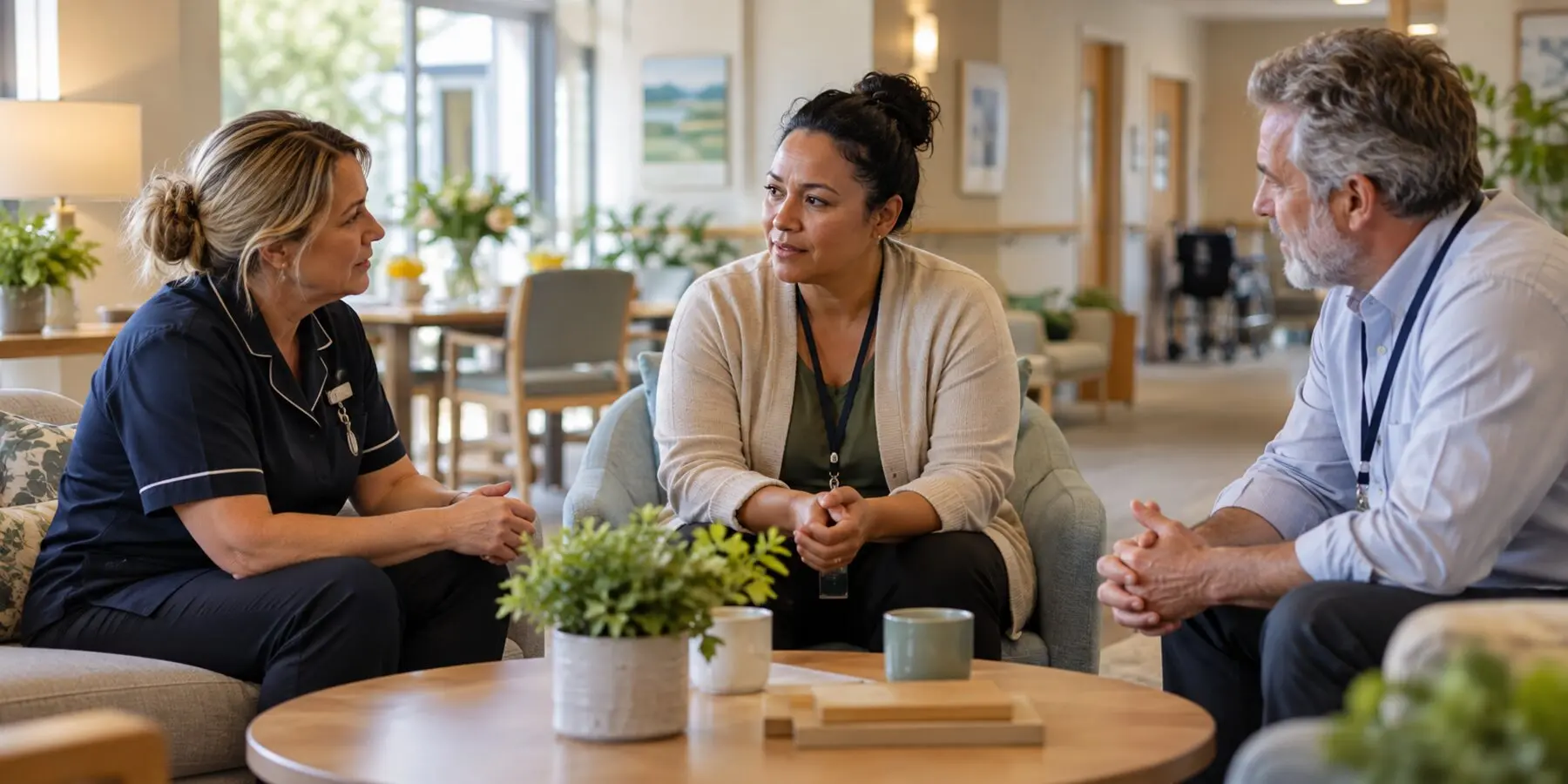 Confidential psychological injury support discussion in an Australian aged-care workplace